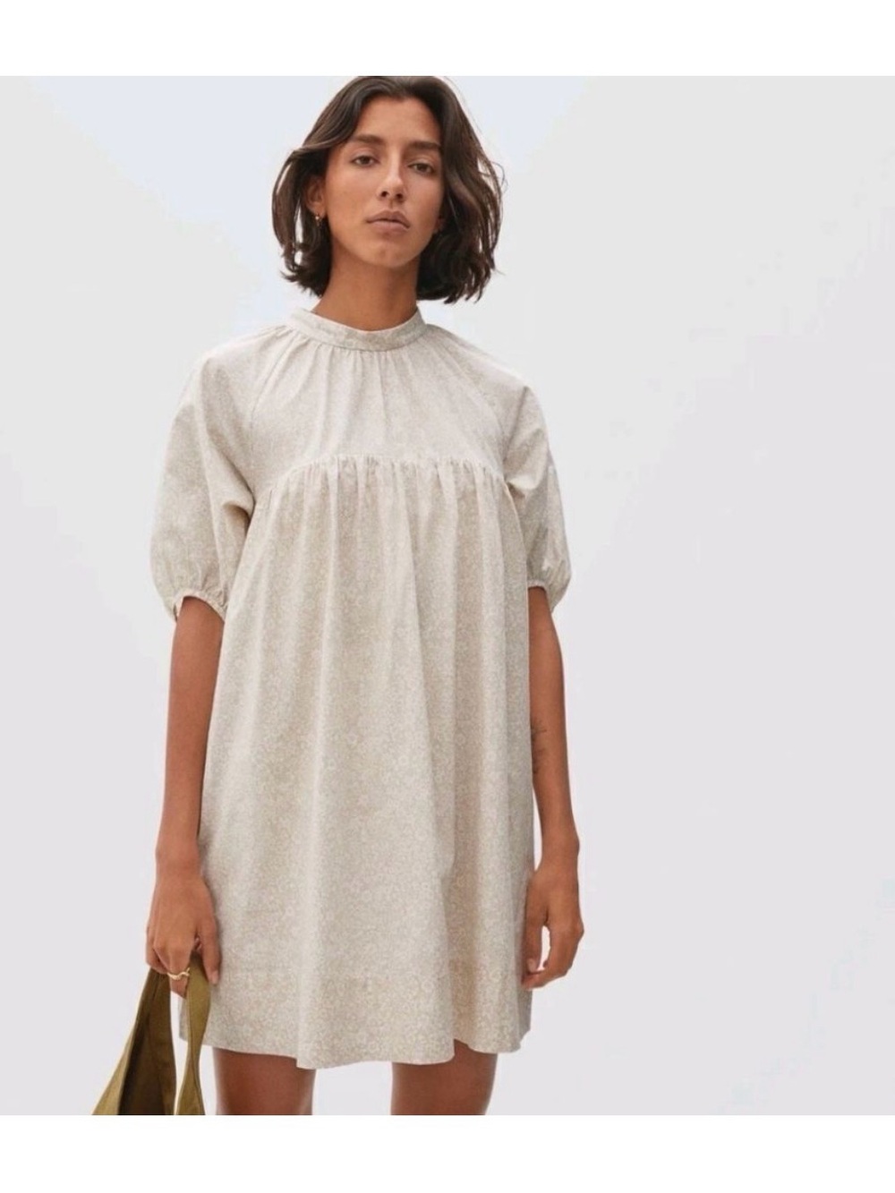 Everlane Dress Sandstone Floral Puff Sleeve Mini Prairie Cream Smock Dress XS